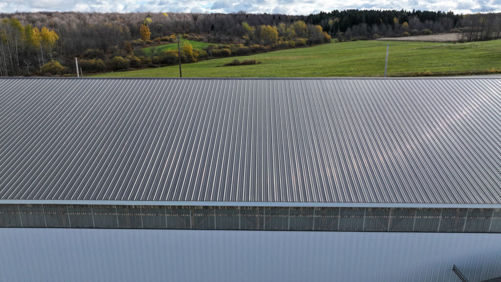 Charcoal-gray-metal-roofing-profile-Amish-installation